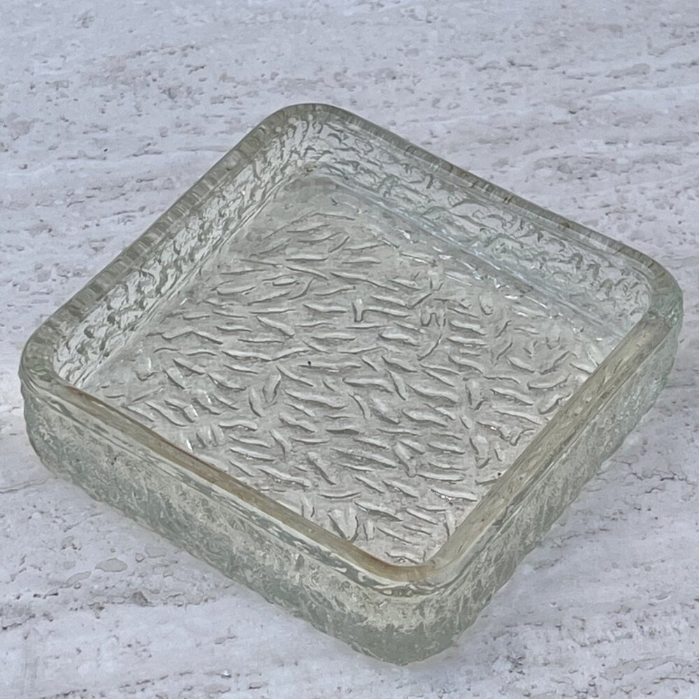 Davidson Bark Textured Square Glass Dish 4.25" Diameter x 1.38" Tall
